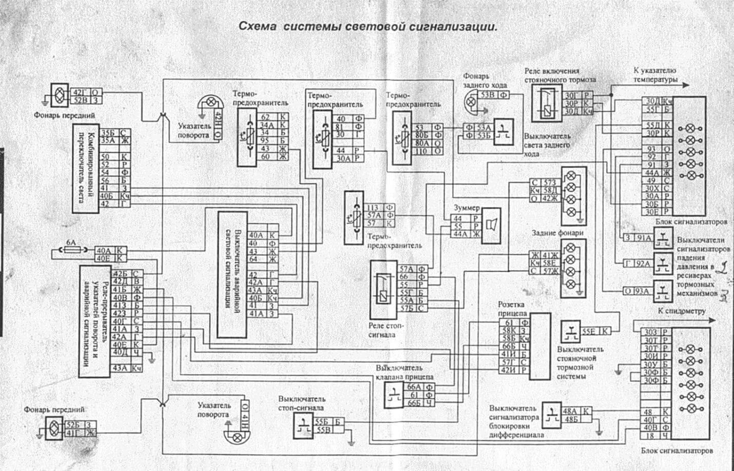 Схема системы световой сигнализации КАМАЗ-5511